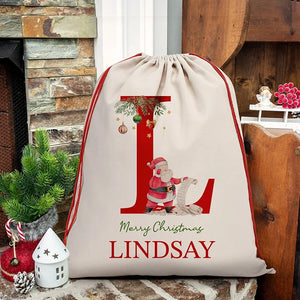 Merry Christmas Initial Personalized Santa Sack with Name - GiftShire