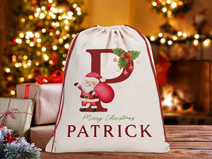 Merry Christmas Santa Sack, Personalized with Name and Initial - GiftShire