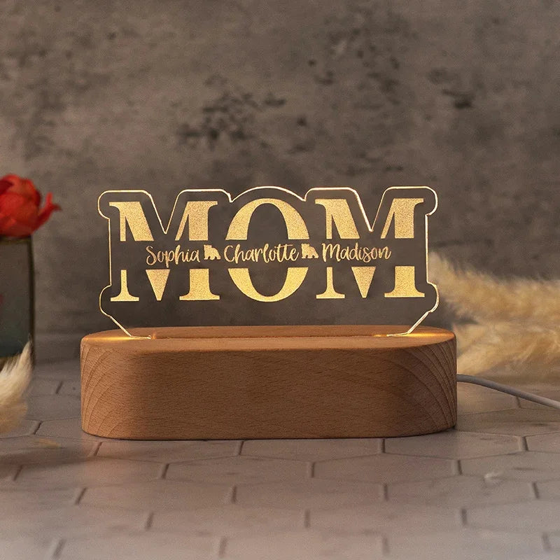 Personalized MOM Night Light – Kids’ Name Engraved - GiftShire