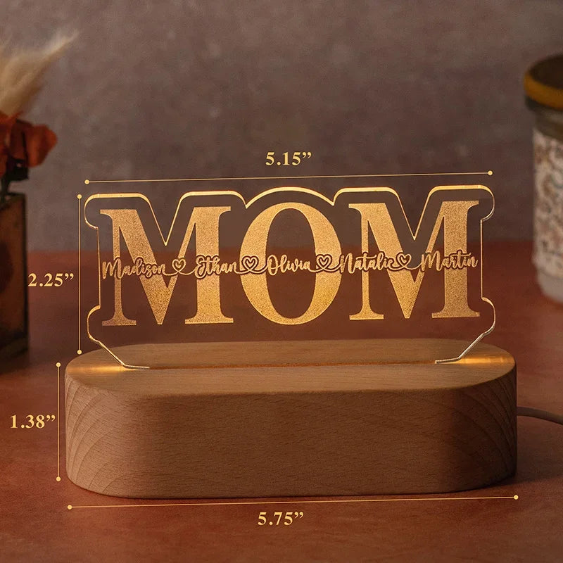 Personalized Mom Acrylic Cut Light with Heart - GiftShire