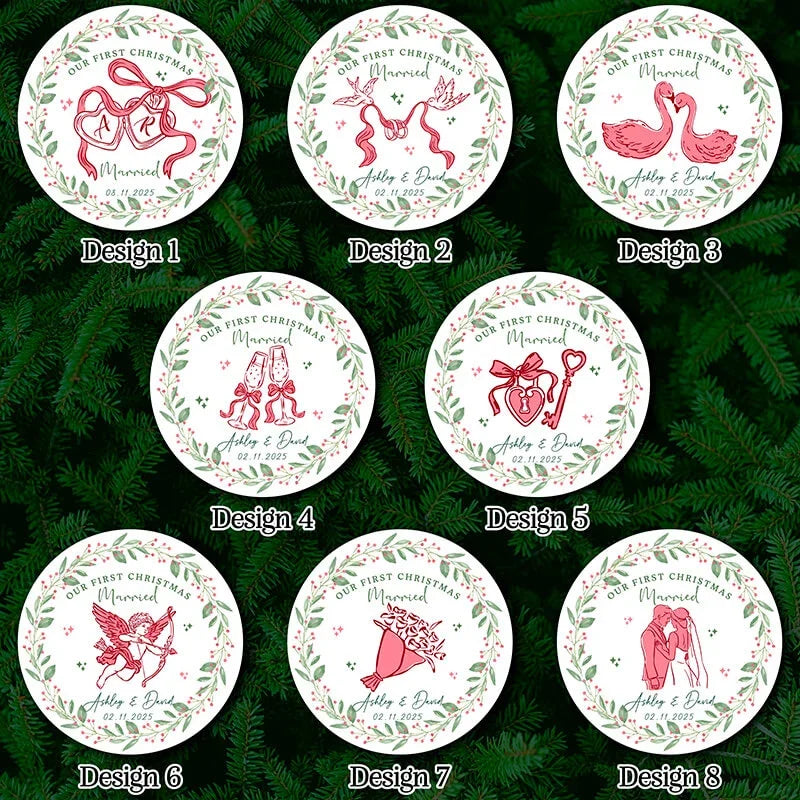 Our 1st Christmas Married Ornaments – Double-Sided & 8 Design Options
