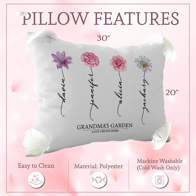 Personalized Birth Month Flowers Pillow - Grandma's Garden - GiftShire