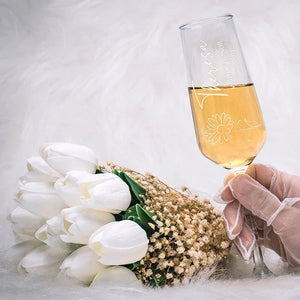 Personalized Champagne Flute with Bridesmaid's Birth Flower - GiftShire