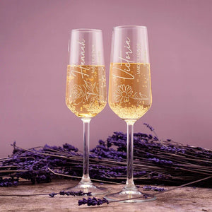 Personalized Champagne Flute with Bridesmaid's Birth Flower - GiftShire
