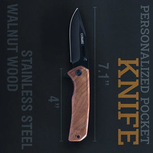 Personalized Engraved USA Flag Pocket Knife - Walnut Wood - GiftShire