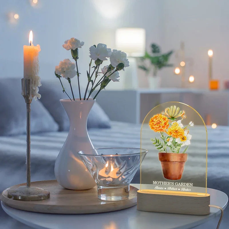 Personalized Flowers Pot Night Light Gift for Grandma