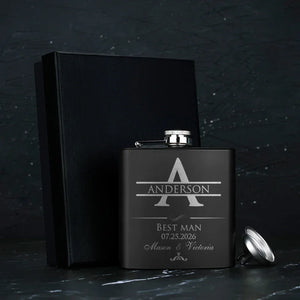 Personalized Initial Flask, Stainless Black Flask, Gift for Him - GiftShire