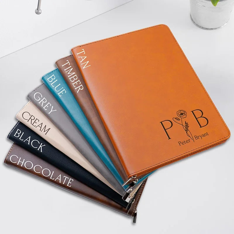 Personalized Birth Flower Padfolio – Couples Name & Initial