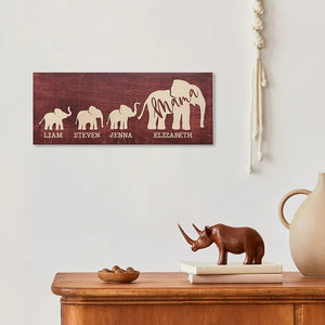 Personalized Mama Elephant Wooden Sign With Calves - GiftShire