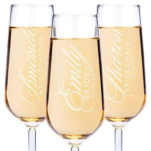 Personalized Wedding Champagne Flute Set for Bridal Party - GiftShire