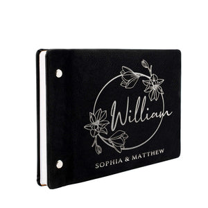 Personalized Wedding Guest Book - Custom Leather Floral Design Guest Book - GiftShire