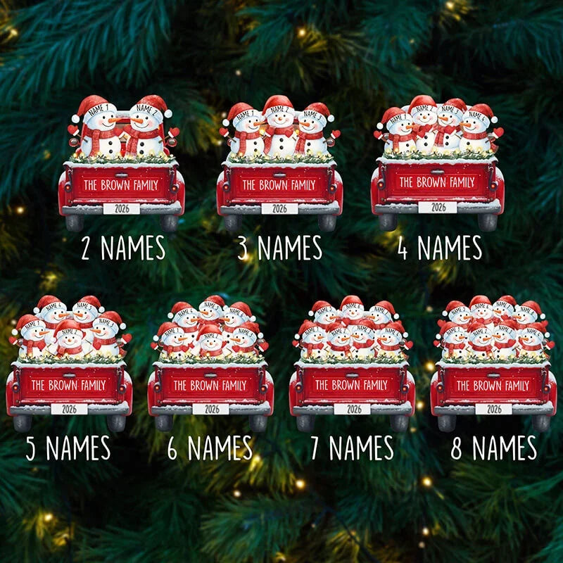 Snowman Family Ornaments - Custom With Family Members' Names