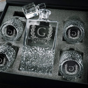 Unique Decanter Set with Custom Logo, Initial and Name - GiftShire