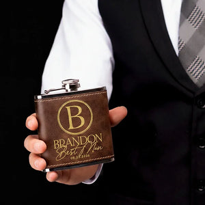 Vegan Leather Engraved Wedding Flask for Groomsmen - GiftShire