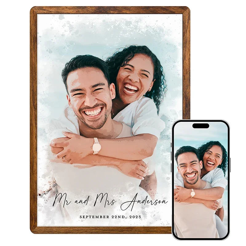 Watercolor Wall Art with Your Couple Photo - Custom Valentine’s Day Gifts