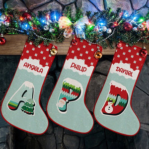 Winter Themed Christmas Stocking with Name and Monogram - GiftShire