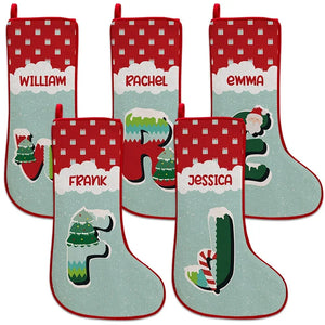 Winter Themed Christmas Stocking with Name and Monogram - GiftShire
