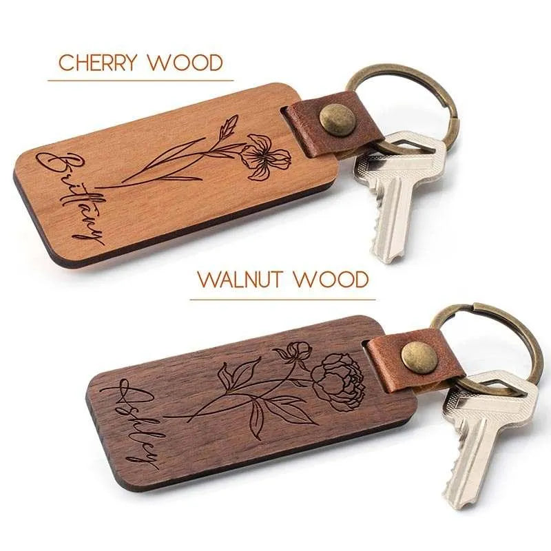 Wooden Birth Flower Keychain - GiftShire