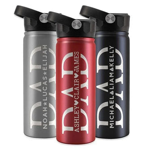 Personalized Water Bottle for Dad w/ Kids’ Names, Dad Birthday Gift - GiftShire