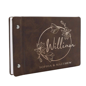 Personalized Wedding Guest Book - Custom Leather Floral Design Guest Book - GiftShire