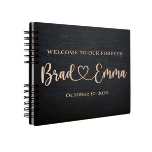 Personalized Wedding Guest Book - Wooden Guest Book, Hearted Design Guest Book - GiftShire