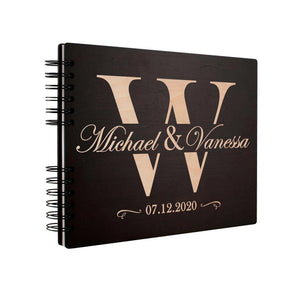 Personalized Wedding Guest Book - Wooden Guest Book with Initial Design - GiftShire