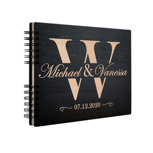 Personalized Wedding Guest Book - Wooden Guest Book with Initial Design - GiftShire