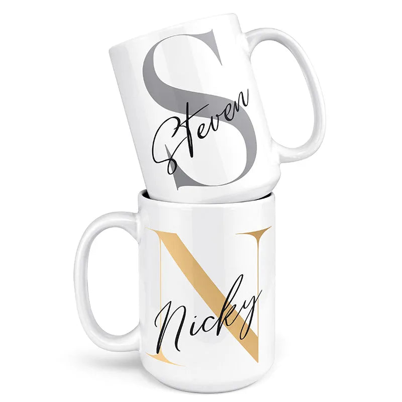 Custom Coffee Cup Set with initial & Name