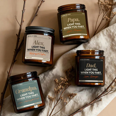 Custom Soy Candle for Dad with Funny Light When You Fart Label