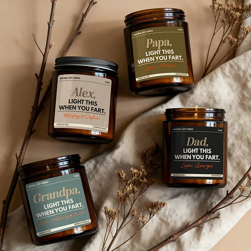 Custom Soy Candle for Dad with Funny Light When You Fart Label
