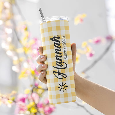 Personalized Summer Tumbler with Gingham Design