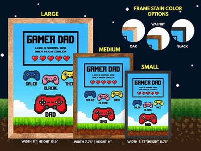 Custom Gamer Dad Pixel Art Frame Print on Demand