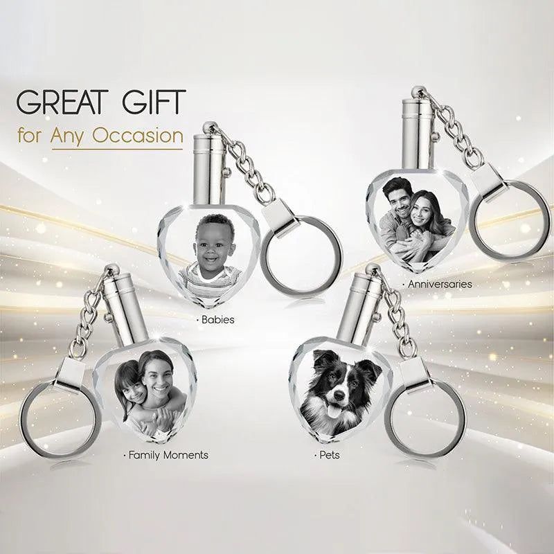 3D Heart Crystal Photo Engraving Keychain with Light - GiftShire