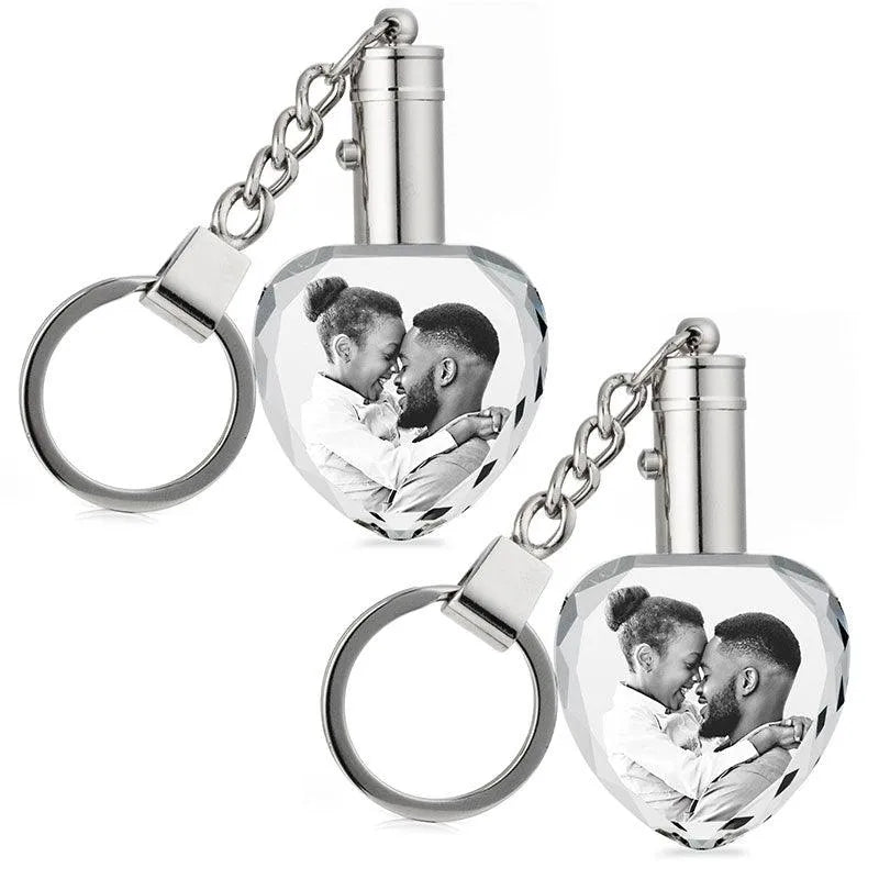 3D Heart Crystal Photo Engraving Keychain with Light - GiftShire