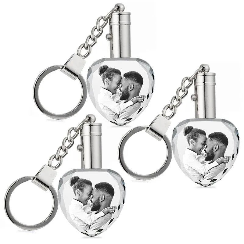 3D Heart Crystal Photo Engraving Keychain with Light - GiftShire