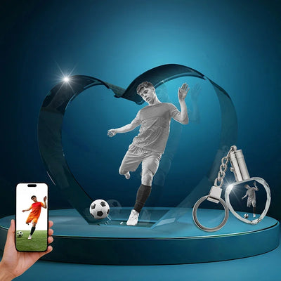 3D Heart Photo Crystal Glowing with Light Base Led