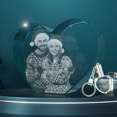 3D Heart Photo Crystal Glowing with Light Base Led