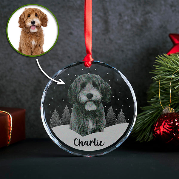 3D Photo Crystal Glass Christmas Ornament for Pet Lovers