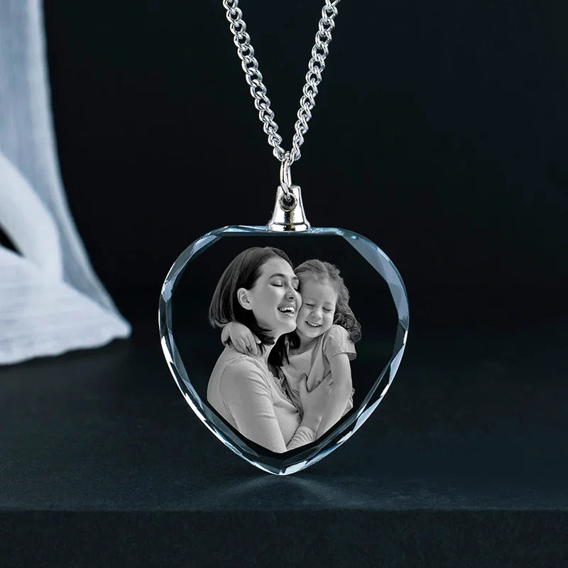 3D Photo Heart Crystal Necklace & Pendant