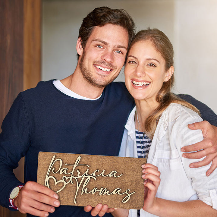 3D Wood Cutout Couple Name Sign - GiftShire