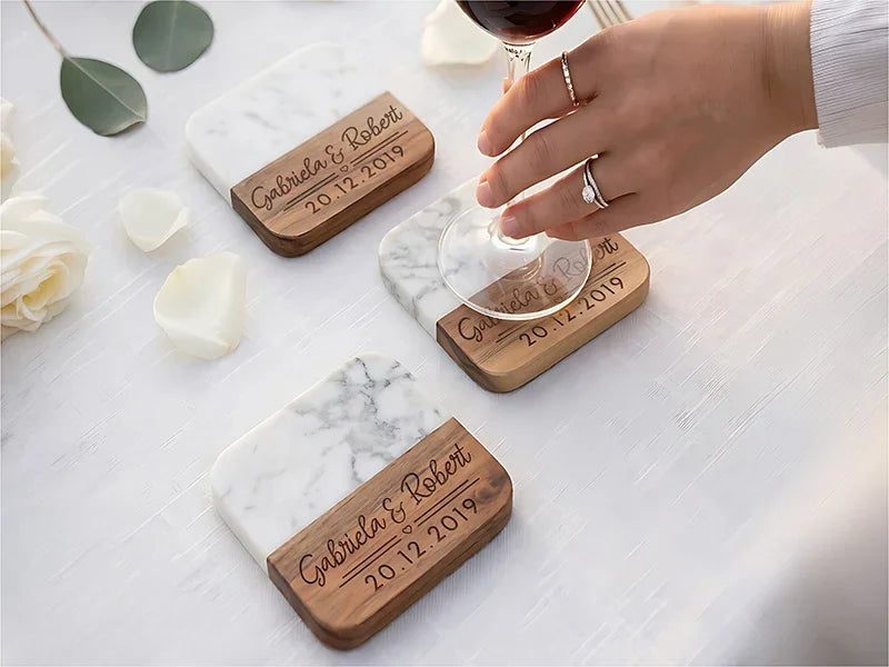Half Marble Half Wood Custom Coasters