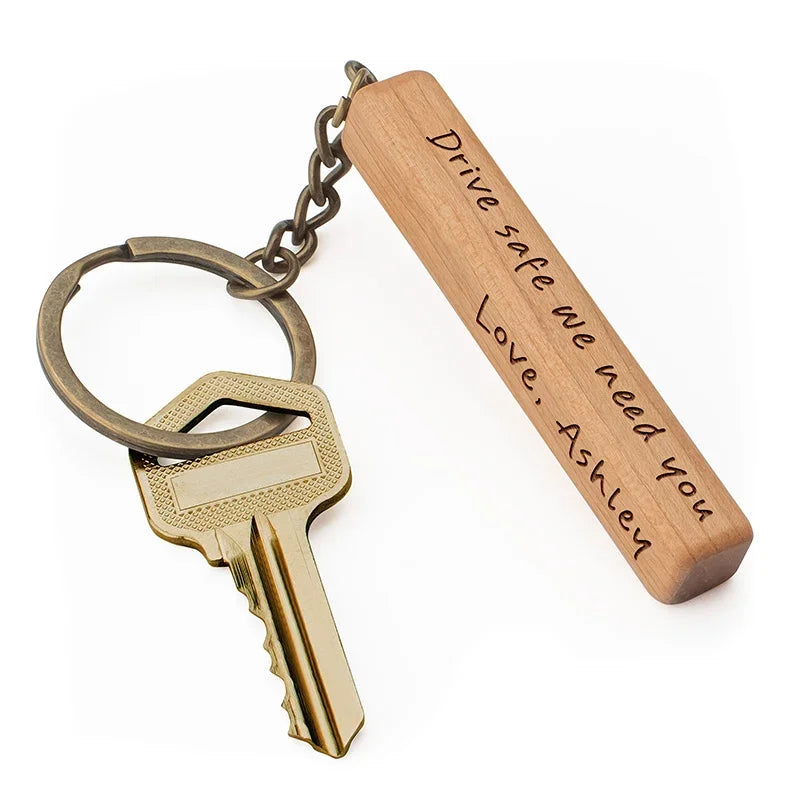 4-Sided Personalized Keychain - Wooden Rectangular Bar