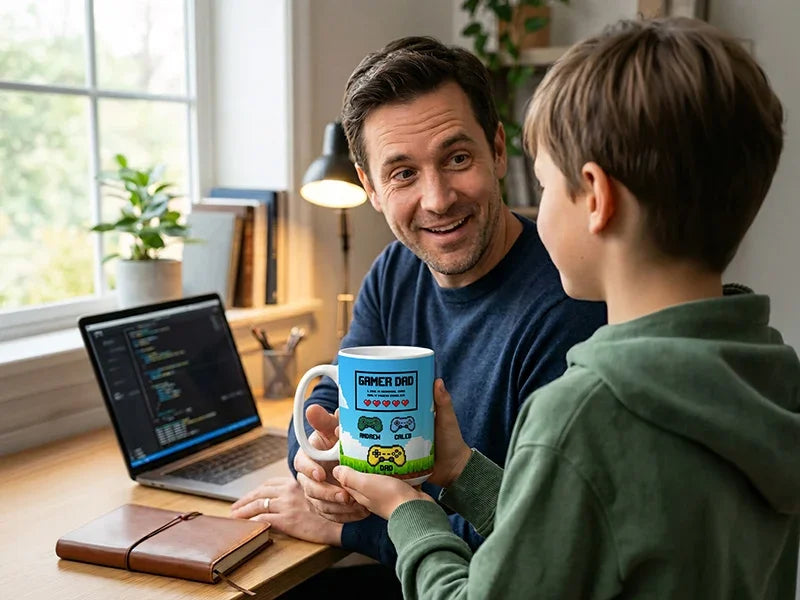 Gamer Dad Personalized Pixel Art Coffee Mug with Kids' Names