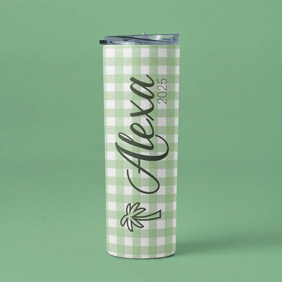Personalized Summer Tumbler with Gingham Design