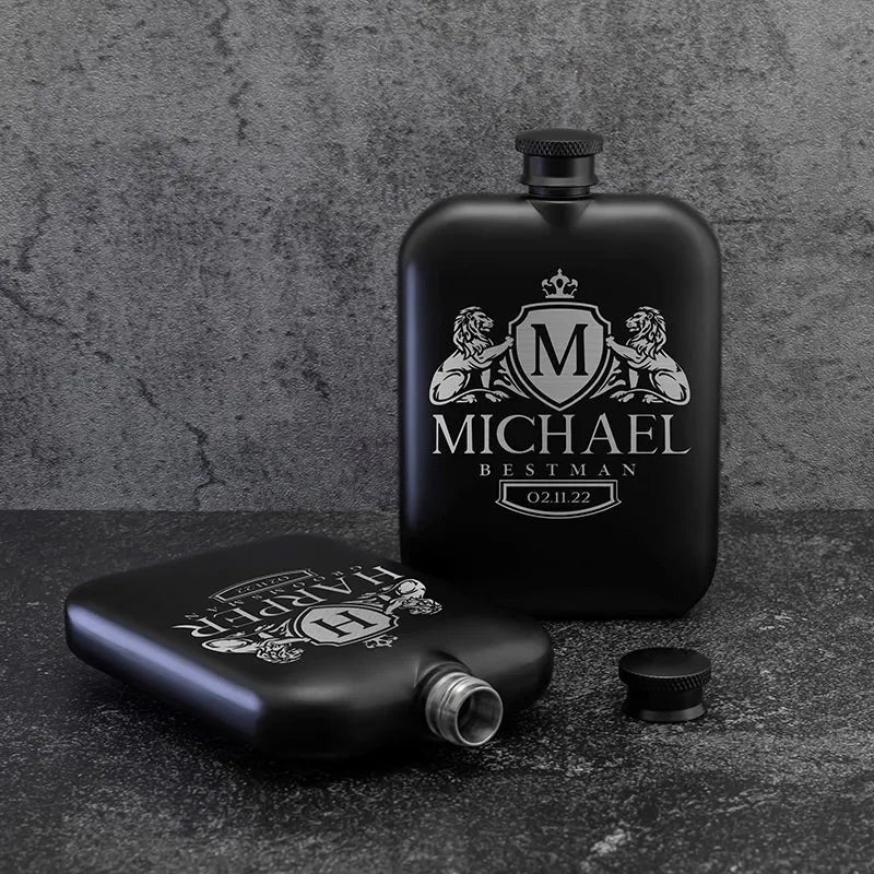 6 Oz. Matte Black Stainless Steel Flask for Liquor - GiftShire