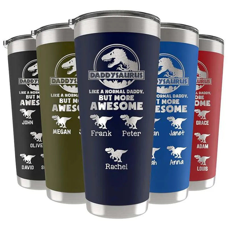 Dinosaurus Father's Day Tumbler - Personalized Kids Names - GiftShire