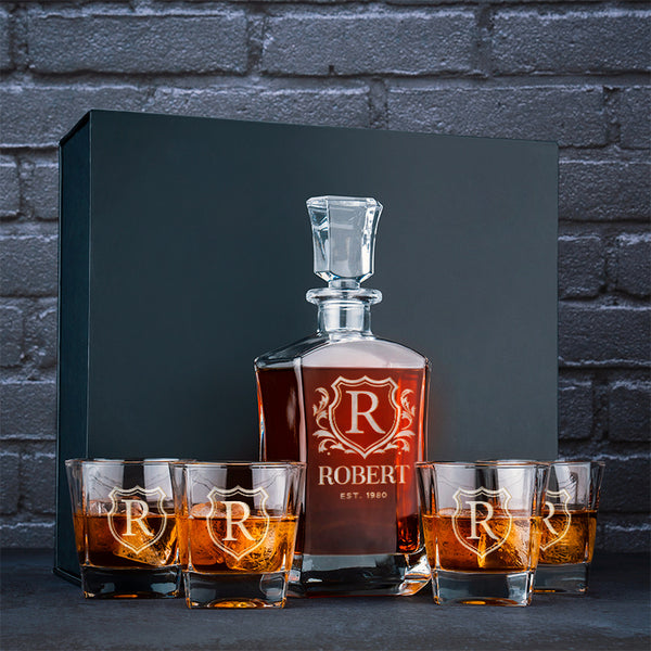 Hexagon Personalized Whiskey Bottle - Set of 4 Glasses