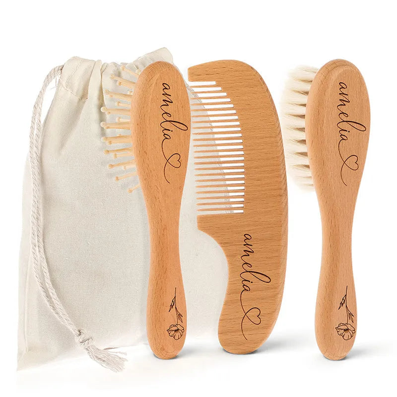 Baby Grooming Brush & Comb, Personalized Baby Hair Care Set