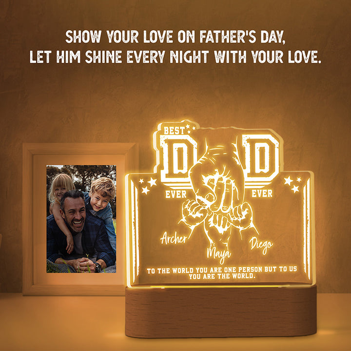 Best DAD Ever Night Light with Kids’ Names and Fists