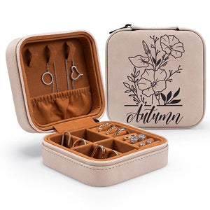 Birth Flower Jewelry Case with Custom Name For Women - GiftShire